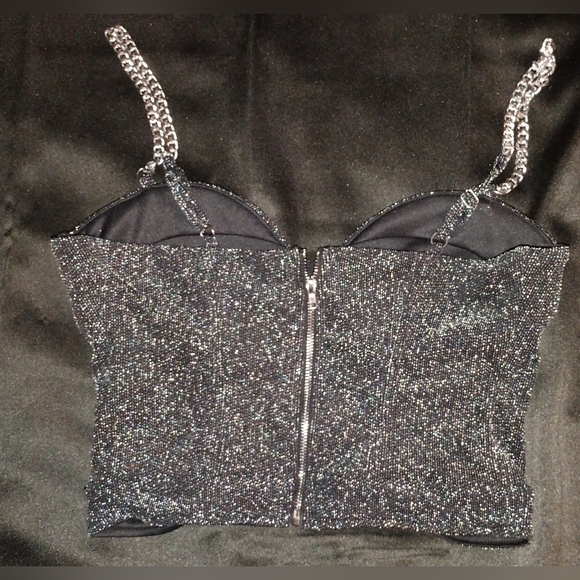 Guess Size SML Black Glitter Crop Top - Picture 2 of 4
